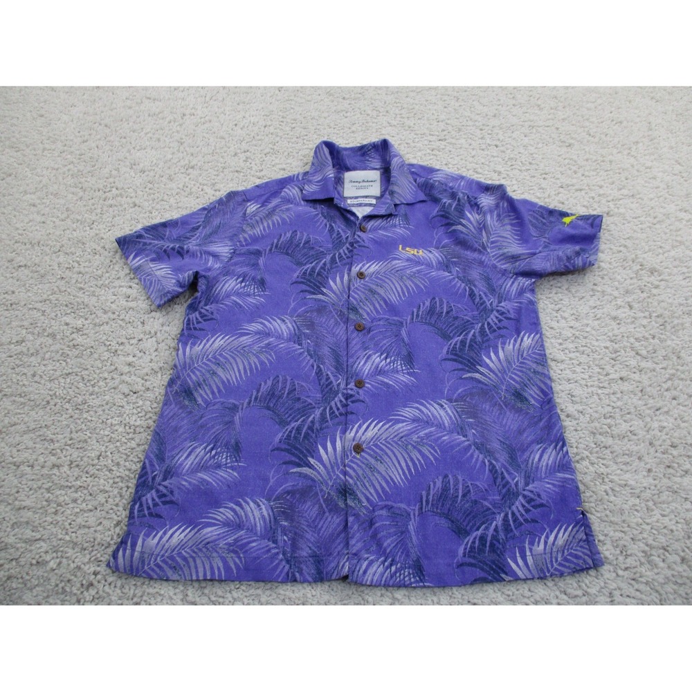 LSU Tigers Shirt Mens Small Purple Tommy Bahama 100% Silk Floral NCAA Football